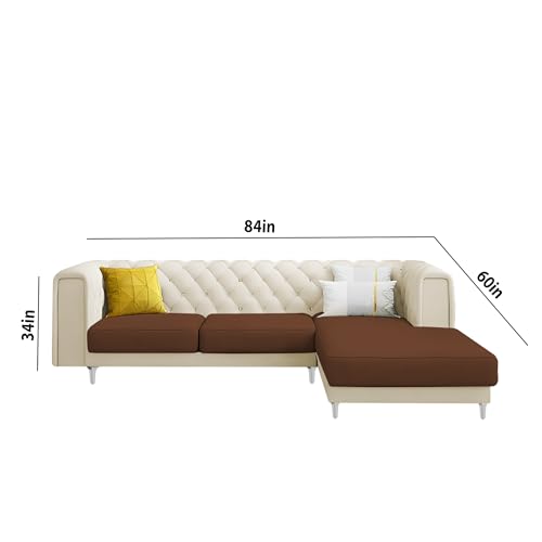 Image of Casaliving - Oliver RHS 4 Seater L Shape Sofa Set for Living Room (Cream Brown Fabric) Premium Fabric Sofa