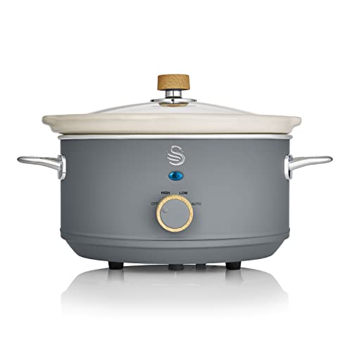 Salton Swan Nordic-Style Slow Cooker with Removable Ceramic Pot, 3.5 Litre (Slate Grey)