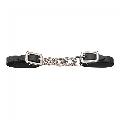 Tough-1 Miniature Nickel Plated Double Chain Black Leather Curb Chain Adjustable Curb Strap #TOP25