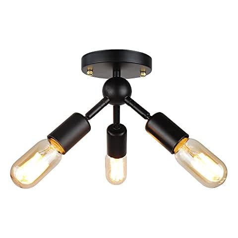 ASCELINA Vintage Ceiling Light, Retro Ceiling ligting Industrial Chandeliers 3-Light Ceiling Lamp Fixture for Kitchen Living Room Dining Room Bedroom (Black) Cover