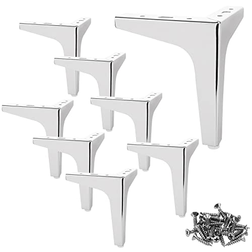 GOYADA Lot de 8 Pied de Meuble Metal Argenté 15 cm, Pieds de Canapé Métal Charge Jusqu'à 600 KG, Pieds de Meubles en Métal avec 40 Vis pour Canapé, Sofa,...