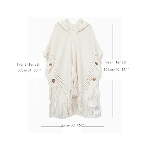 JOAU Women's Cable Knit Poncho Sweater Casual Hooded Pullover Shawls Wraps Warm Fashion Tassels Shawl with Decorative Button2