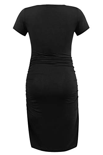 Smallshow Women'S Short Sleeve Maternity Dress Ruched Pregnancy Clothes Medium Black thumb #2