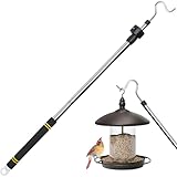 Greeily Clothes Hanger Reaching Hook, 37' to 64' Clothes Hook Pole for Hanging Bird Feeder Pole Heavy Duty Flowerpot Plants Telescopic Adjustment Comfortable Sponge Handle