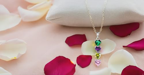 Custom Birthstone Necklace for Women, 925 Sterling Silver Personalized 1 2 3 4 Hearts for Mother's Day Anniversary Birthday, Sterling Silver Chain 17" + 2" Extender3