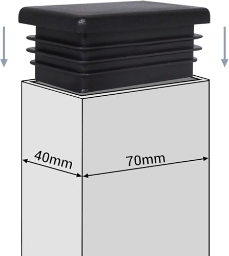 Image of (Pack of 10) Rectangular Plastic Plugs 1-9 /16 inch x 2-3 /4 inch (40 x 70 mm), Matt Tube Inserts, Fence Post Caps, Jet Black RAL 9005