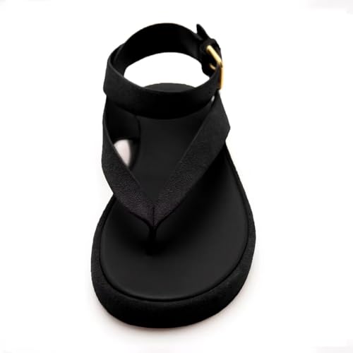 Image of Agodor Women's Ankle Strap Flat Sandals,Summer Flip Flop Slides Thong Sandals for Women Strappy Flat Sandal with Buckle Comfortable Casual Beach Slide Shoes