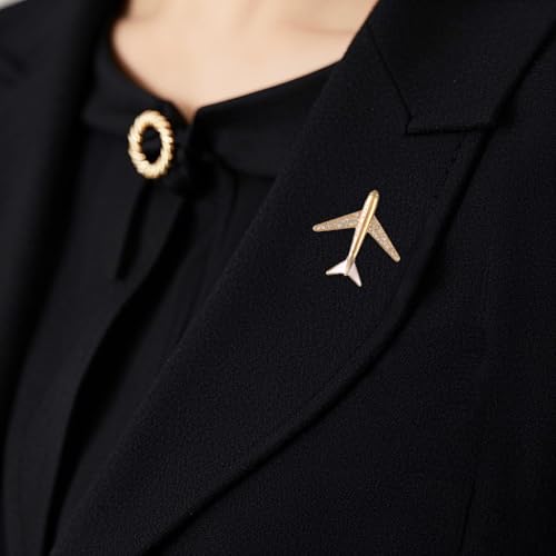 Image of Gold Plated Airplane Brooch Pin for Women Men Vintage Pilot Lapel Pin Suit Jackets Blazers Coats Unique Travel Themed Gifts for Aviators Graduation Birthday