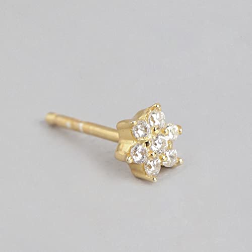 925 Silver CZ Floral Stud Earrings Hallmark Plated