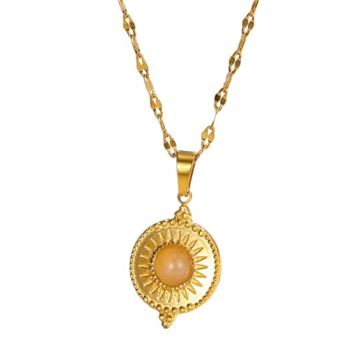 Collier opale soleil en acier inoxydable dore vintage pour femme