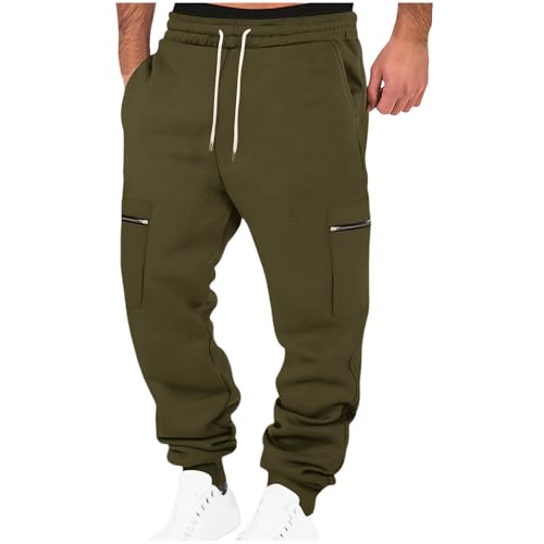 Fleece Lined Pants Men Winter Joggers Elastic Drawstring with Zipper Pockets Warm Pant Athletic Workout Gym Sweatpants