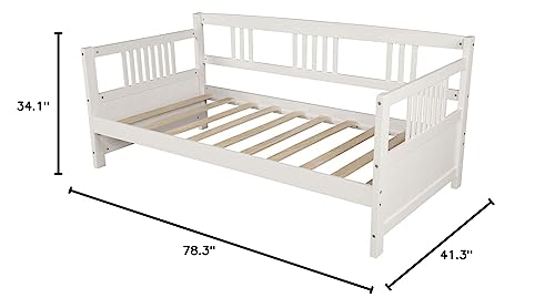 Wood Daybed Frame Multifunctional Platform Sofa Bed Mattress Foundation With Headboard, Easy Assembly White #TOP7