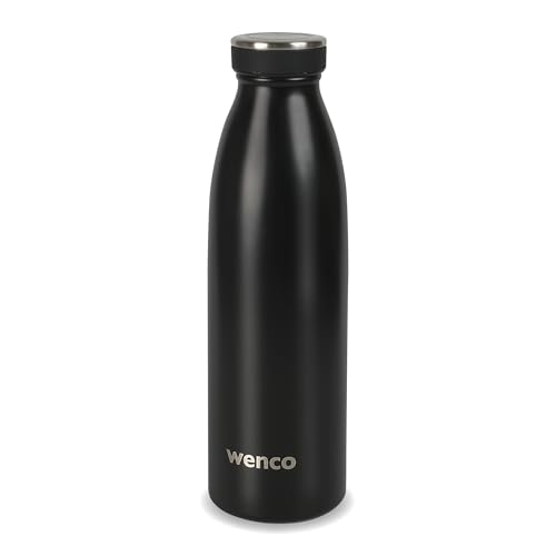 wenco Trinkflasche Edelstahl 0,5l / 500ml isoliert und auslaufsicher für kalte und heiße Getränke auch als Thermoskanne verwendbar BPA frei – schwarz