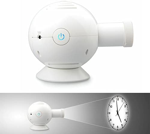 PolyGens LED Analog Projection Clock with Night Light 360° Rotating Brightness & Size Adjustable Desktop Ceiling Mount Projector Clock for Home Deco (White)