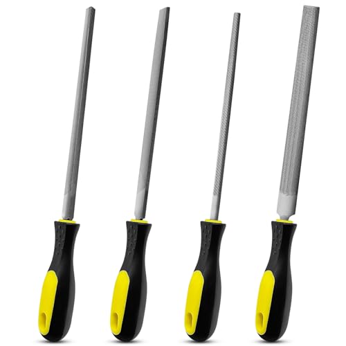 Yonality Juego de Limas de 4 Piezas, 200mm limas multiusos en acero 8 pulgadas, incluye lima plana, triángulo, semirredondas, redondas, grandi forgiato strumenti, trabajo para metal, madera y más