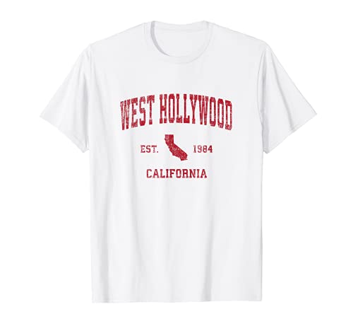 West Hollywood California CA Vintage Sports Design Red Print T-Shirt West Hollywood California CA Vintage Sports Design Red Print T-Shirt