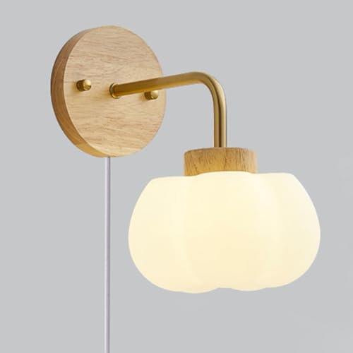 Lámpara de madera de diseño contemporáneo con acabado plano y enchufe pared