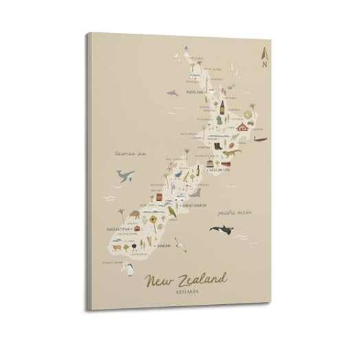 Poster de ville de Nouvelle-Zélande sur toile premium, décoration murale moderne style cadre