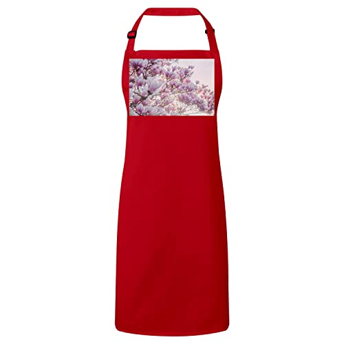 Tablier cuisine rouge fleurs de cerisier contre-jour imprimé floral