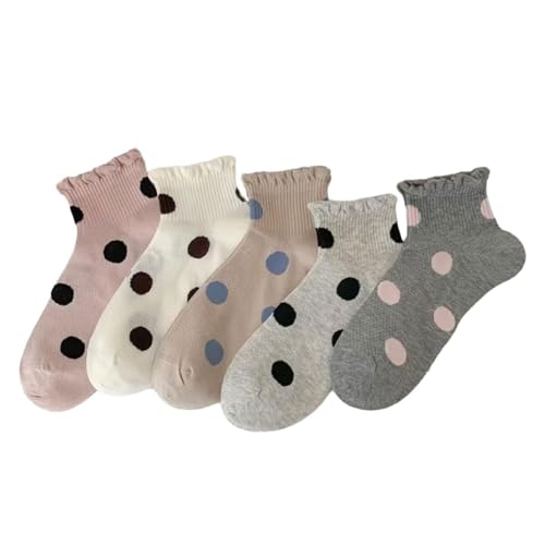 5 Pairs Polka Dot Ankle Socks Cute Casual Crew Socks for Girls Teens