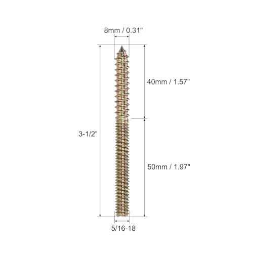 Image of uxcell 5 /16-18x3-1 /2 Hanger Bolts, 8pcs Double Ended Screws Wood Dowel Screws for Furniture