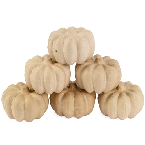 Factory Direct Craft Pack of 6 Small Paper Mache Pumpkins - Perfect for DIY Halloween Jack o Lanterns Fall Autumn and Thanksgiving Crafts Table Favors and Decorations (2-1/2 H x 3-1/4 Dia.)