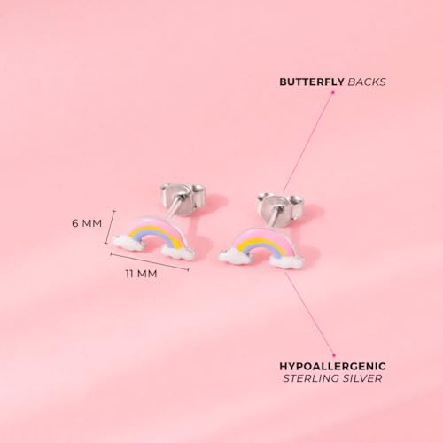 925 Sterling Silver In The Clouds Puffed Enamel Rainbow Standard Push Back Earrings For Little Girls - Sweet Pastel Colored Rainbow Girl Earrings For Girls Birthday - Children's Rainbow Earrings4