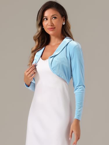 Image of Allegra K Long Sleeve Velvet Shrug Top for Women's Open Front Cocktail Party Cropped Bolero Cardigan