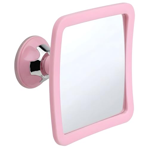 Image of MIRRORVANA Fogless Shower Mirror for Skincare and Grooming, Anti Fog Shatterproof Design with Strong Suction and 360 Swivel, Women's Beauty Routine Friendly Bathroom Mirror - 6.3 inch x 6.3 inch (Pink)