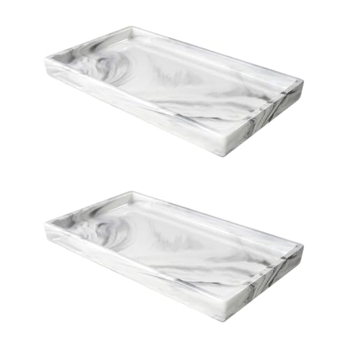 HDGSAFD 2 Bandejas De Almacenamiento con Patrón De Mármol Y 2 Cepillos para Lechada, Bandeja para Decoración del Hogar, Bandeja De Silicona, Adecuada para Baño, Cocina, Sala De Estar