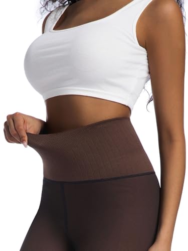 Image of Soxbang High Waisted One Seam Fleece Lined Tights,Seamless Control Compression Fake Translucent Dark Skin Insulated Tights