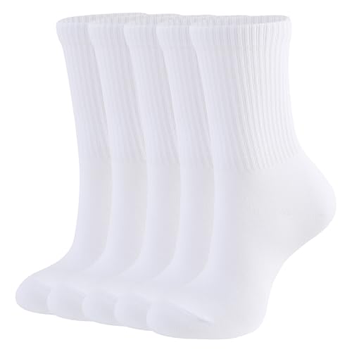 CLOSEMATE Womens Calf Crew Socks Comfortable Soft Cotton and Lightweight 5 Pairs