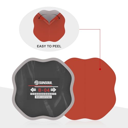 Image of SUNSOUL 10Pcs Bias Tire Patch, 5.32 inch x 5.32 inch Heavy Duty Tire Repair Patches | Bias Tire, 2 Size Options, Extra Large Bonding Area, Permanent Vulcanized Seal, Fits Commercial Truck, Tractor, Farm Vehicles