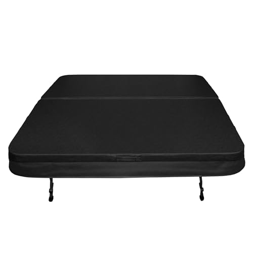 Hot Tub Cover Spa Lid 2m x 2m Square Black Hard Top Weatherproof PVC Leather Foam 25KG/m3 Density Galvanized C-Channel UV Mildew Flame Resistant 4 x Lock Down Straps With Keys 6 Lifting Handles