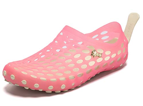 PAIRLERS Women's Soft Beach Sandals Pull-On Aerobic Water Shoes (8.5 B(M) US, Pink)