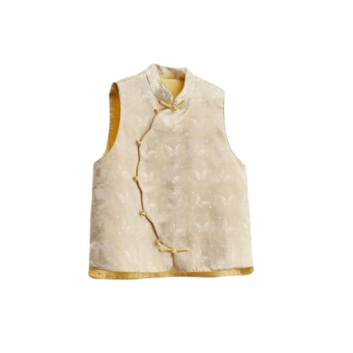 Chaleco de estilo chino para mujer con finos botones de rana y brocado jacquard