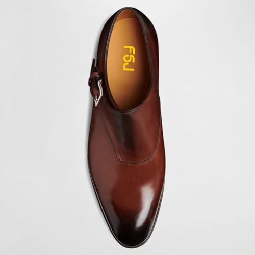 FSJ Men's Classic Plain Toe Single Monk Strap Loafers Refined Stacked Heel Burnished Leather Smooth Buckled Daily Wear Shoes Size 4-16 US4