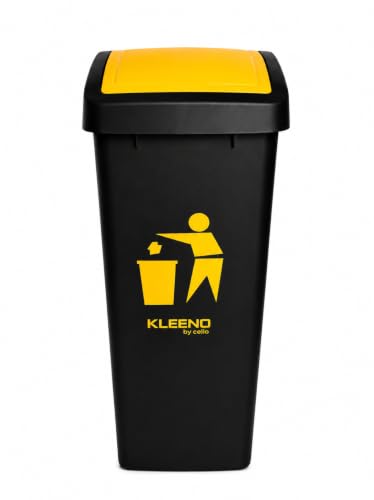 Image of Cello Plastic Swing-Lid Garbage Dustbin 48 Ltr, Black-Yellow