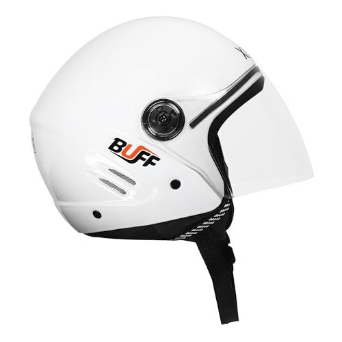 Image of Buff Open Face Motorcycle Helmet Medium | ISI Certified Lightweight with Clear Visor | Unisex Bike & Scooter Helmet for Men & Women (Matte Black)