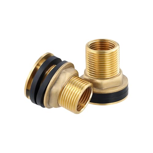 2 Stück Edelstahl Wassertankanschlüsse – 304 Edelstahl Tankdurchführung mit Dichtung, kompatibel mit 3/4 Zoll Wasserhähnen – für Regentonnen, Fässer, Teiche und Pools, inklusive PTFE-Dichtungsband