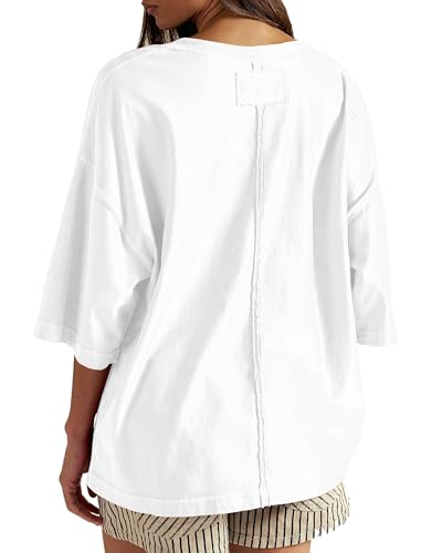 Womens Oversized T Shirts Short Sleeve Cotton Loose Fit Basic Tee Tops
