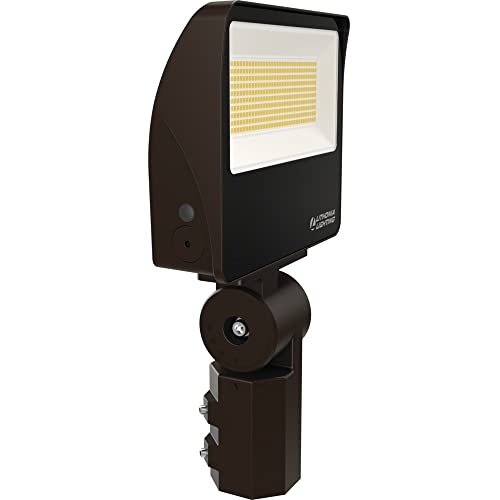 Lithonia Lighting All-in-One LED Flood Light, Waterproof LED Outdoor Light Fixture with Adjustable Brightness and Color Temperature, Yoke or Slipfitter Mount Dusk to Dawn Outdoor Lighting, UVOLT by Lithonia Lighting - Used condition - US$84.36