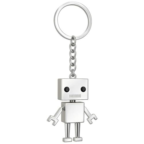 DONWOIE Robot Keychain with Blocky Design and Black Eyes, Futuristic