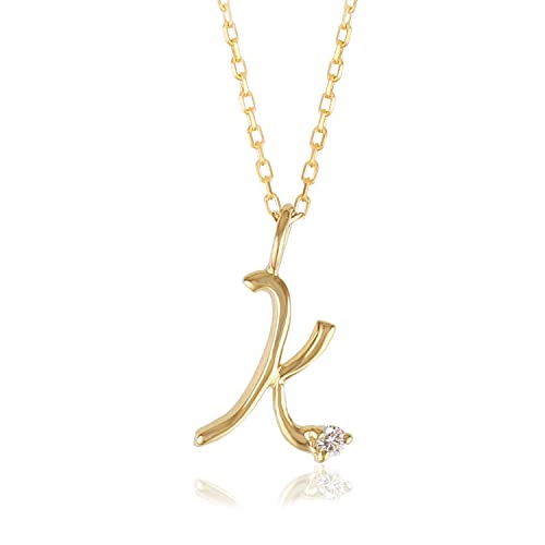 [ビジュブティック] イニシャル ネックレス 18金 レディース K18 一粒ダイヤモンド イエローゴールド ペンダント (K)