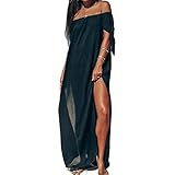 pareo playa mujer Diseño sexy con hombros descubiertos: diseño con hombros descubiertos que muestra la elegante clavícula, crea un efecto adelgazante, la fina tela de gasa es un poco transparente. Es una blusa de playa muy de moda.