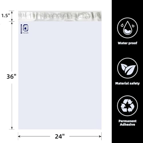 Image of POLYSELLS 5 pcs 24x36 Inches Black Poly Mailers Shipping Envelopes, Strong Adhesive Sealing, Waterproof, and Tear-resistant Postal Mailing Bags for Clothing and Accessories