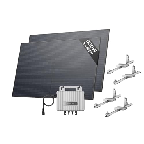 Kit solar ECOFLOW STREAM, inversor de 800W, 2*panele solare FV 450W, 2*soporte de tejado plano, inversor de inyección a red inteligente con WiFi y control mediante APP para techo plano y jardín