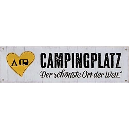 G.H. Vintage Retro Metallschild, Modell: Campingplatz, Maße 30 x 9 cm, weiß, ideal für Camper, Zelter, Caravaner, Wohnmobilisten, oder einfach Zuhause.