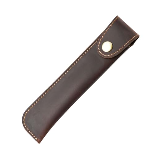 OATIPHO Estuche para Bolígrafos de Cuero Genuino Hecho a Mano, Estilo Retro, Tamaño Individual, Color Café, Cierre a Presión, Adecuado para Oficina, Universidad y Uso Escolar,