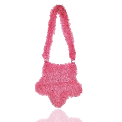 Fuzzy Plush Bag for Women,Furry Faux Fur Star Shape Crossbody Shoulder Purse,Soft Fluffy Autumn Winter Tote Handbag